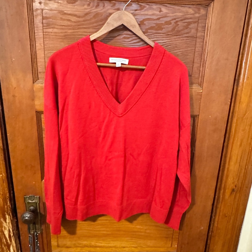 Banana Republic Vibrant Red V-Neck Sweater